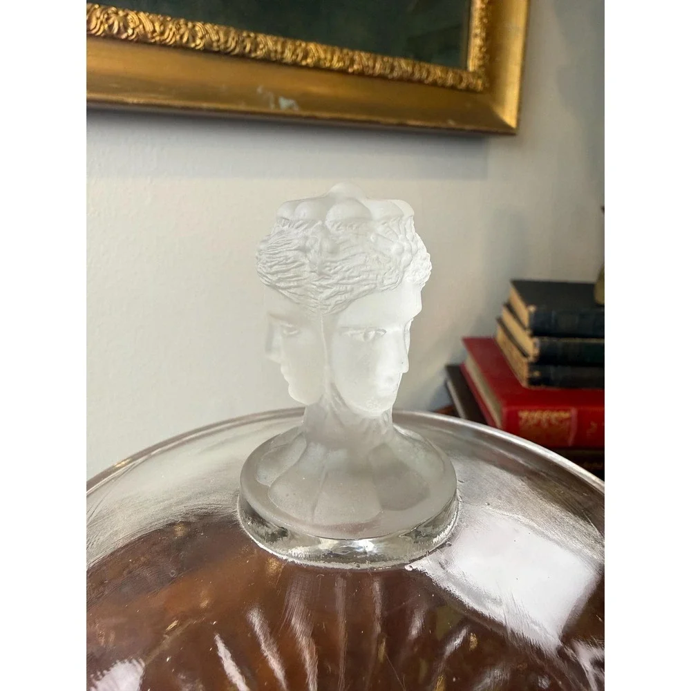 Antique EAPG Three Face Covered Compote • Duncan No. 400 Frosted Glass